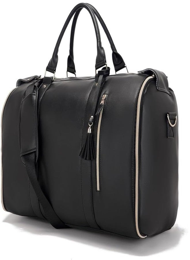 FUOCO Carry On Travel Bag, Large PU Leather Garment Duffle Bag for Women Men, Waterproof Convertible Garment Bags for Travel, 2 in 1 Hanging Suitcase Dress Suit Traveling Bag with 1 Year Warranty - Image 1